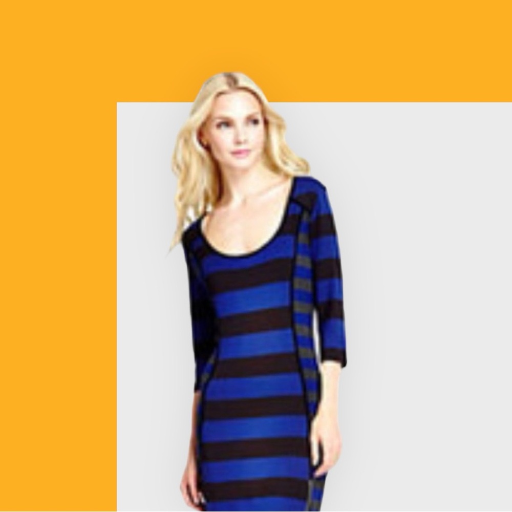 Jessica Simpson Blue Gray and Black Striped Longsleeve Dress - Size Medum